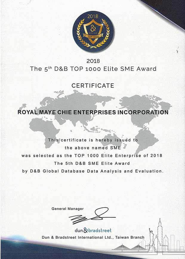 2018  RMC Certificate for  D&B Top 1000 SME's Elite Award